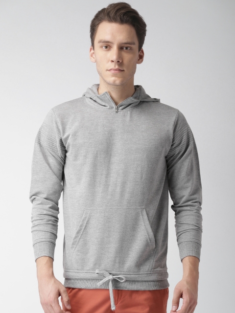 

Mast & Harbour Men Grey Melange Solid Hooded Sweatshirt
