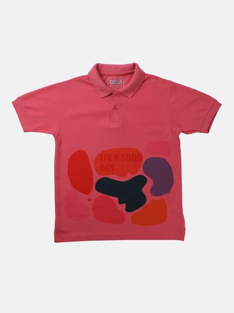 

GOJI Boys Pink Printed Polo Collar Applique T-shirt
