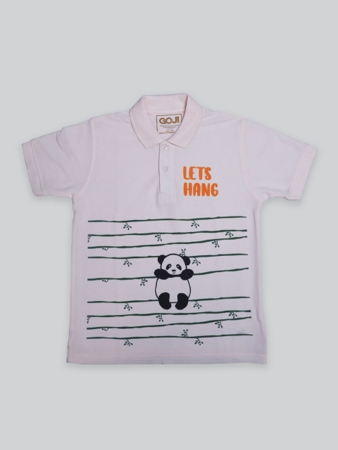 

GOJI Boys Peach-Coloured Typography Printed Polo Collar Applique T-shirt