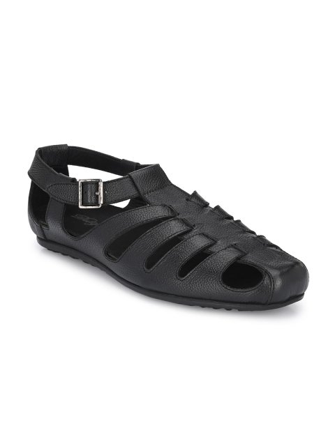 

Delize Men Black Leather Shoe-Style Sandals