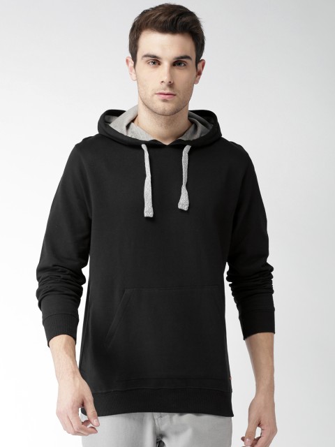 

Mast & Harbour Men Black Solid Hooded Sweatshirt