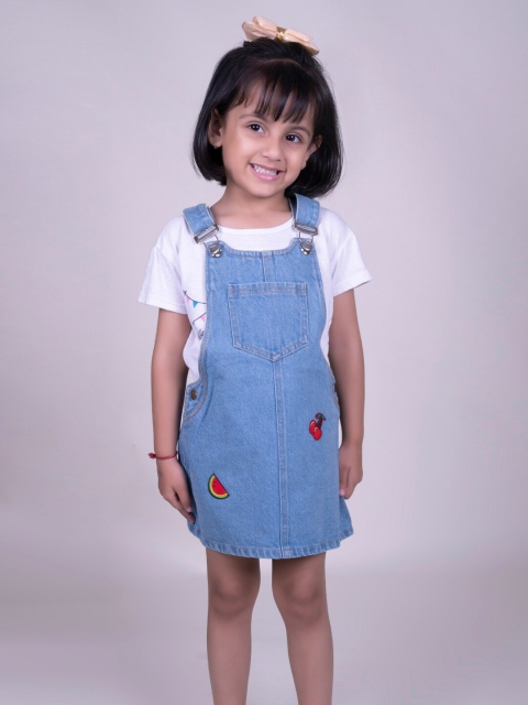 

Jungleebilli Girls Blue Applique Denim Pinafore Dress