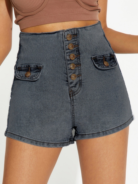 

URBANIC Women Grey Slim Fit Denim Shorts