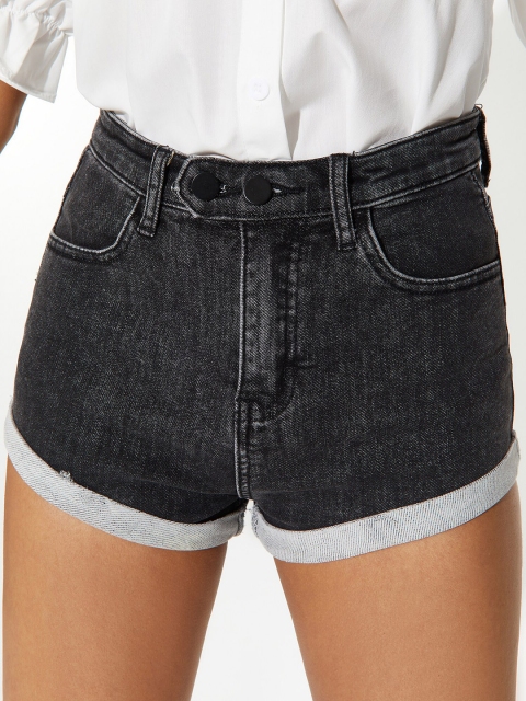 

URBANIC Women Black Slim Fit Denim Shorts