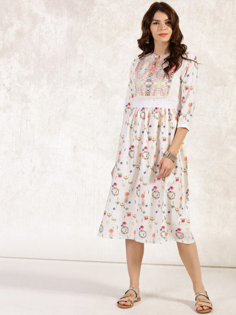 

Anouk Women Off-White Printed A-Line Kurta