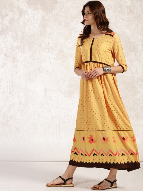 

Anouk Women Mustard Yellow Printed Maxi Dress
