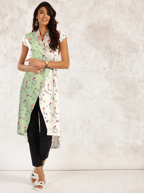 

Anouk Women White & Green Printed A-Line Kurta