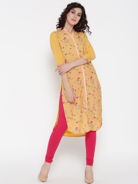 

Anouk Women Yellow Floral Printed Straight Kurta