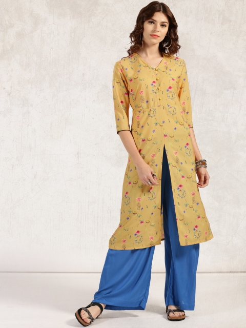 

Anouk Women Mustard Yellow Printed Straight Kurta