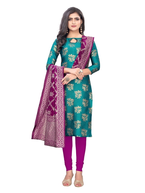 

Pisara Teal & Gold-Toned Unstitched Dress Material