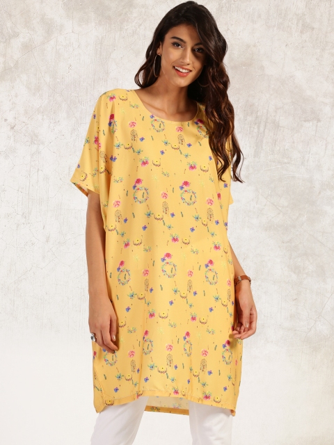 

Anouk Women Mustard Yellow Floral Printed Straight Kurta