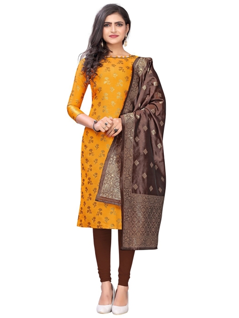 

Pisara Mustard & Brown Unstitched Dress Material
