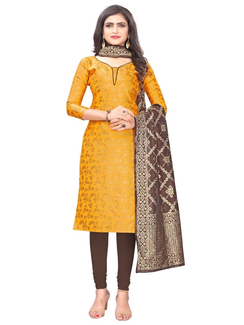 

Pisara Mustard & Brown Unstitched Dress Material