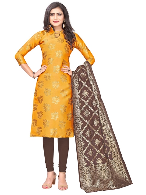 

Pisara Mustard & Brown Unstitched Dress Material