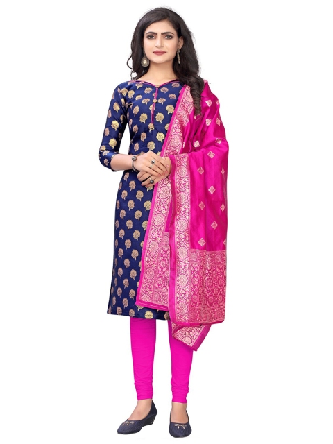 

Pisara Blue & Magenta Unstitched Dress Material