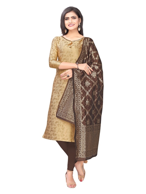 

Pisara Beige & Gold-Toned Unstitched Dress Material