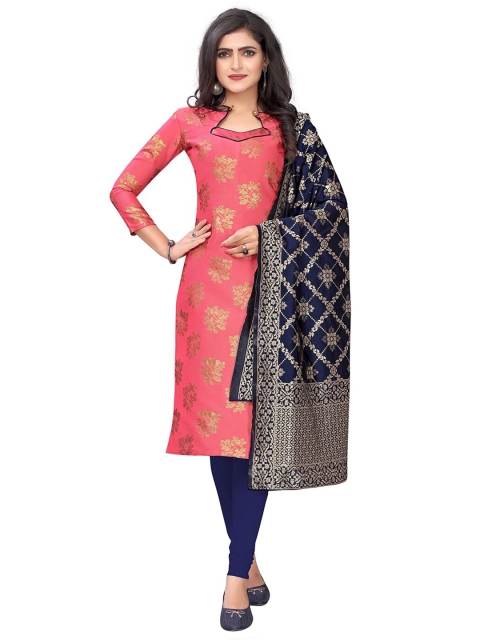 

Pisara Peach-Coloured & Blue Unstitched Dress Material