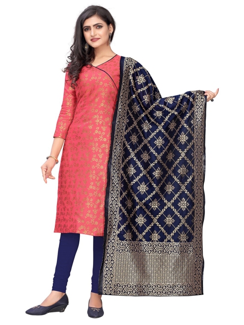 

Pisara Peach-Coloured & Blue Unstitched Dress Material