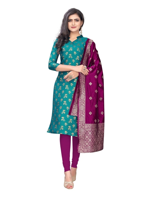 

Pisara Teal & Burgundy Unstitched Dress Material