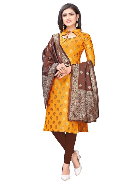 

Pisara Mustard & Brown Unstitched Dress Material