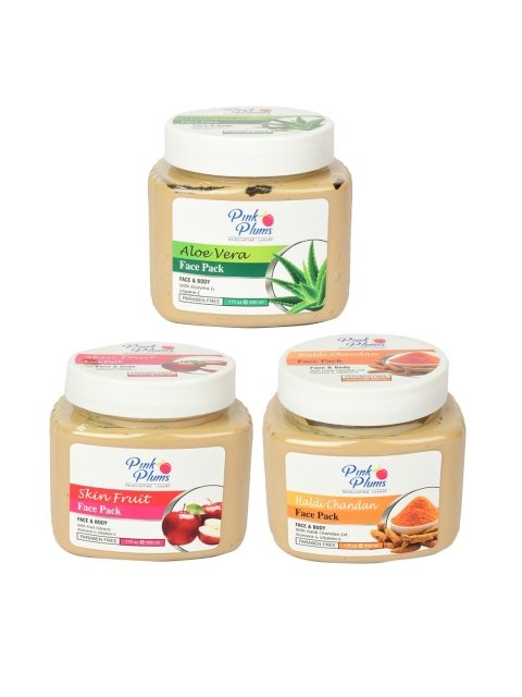 

Pink Plums Pack of 3 Aloevera Haldi Chandan Skin Fruit Face & Body Face Pack-500 ml Each, Multi