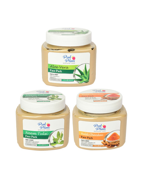

Pink Plums Set of 3 Aloevera Haldi Chandan Neem Face & Body Pack - 1500ml, Multi