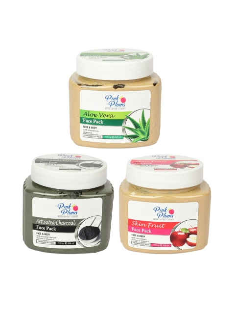 

Pink Plums Set of 3 Paraben Free Aloevera, Charcoal & Skin Fruit Face & Body Pack, Multi