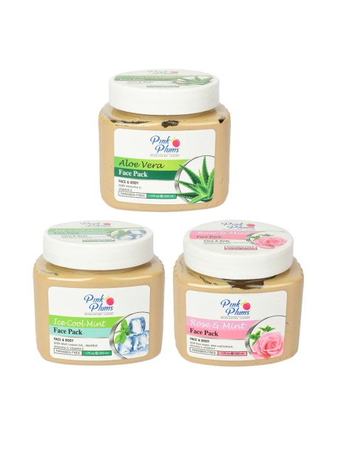 

Pink Plums Pack of 3 Aloevera Ice Cool Rose Mint Face & Body Face Pack-500 ml Each, Multi