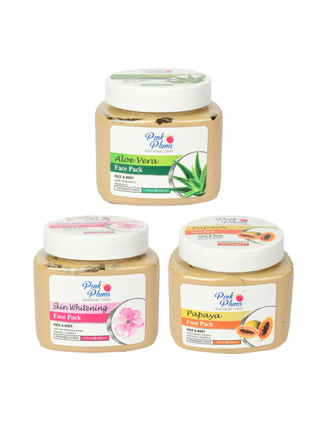 

Pink Plums Set of 3 Paraben Free Face Pack-Aloe Vera + Papaya + Skin Whitening- 500ml each, Beige