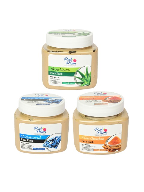 

Pink Plums Set of 3 Face Pack - Aloe Vera + Diamond + Haldi Chandan - 500 ml Each, Beige