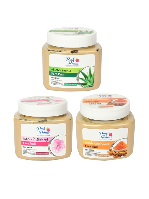 

Pink Plums Set of 3 Paraben Free Aloevera Haldi Chandan Face Pack - 500ml each, Beige