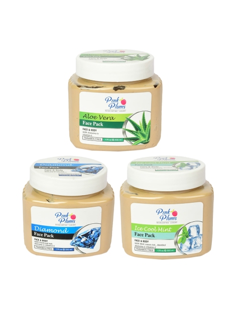 

Pink Plums Set of 3 Paraben Free Face Pack-Aloe Vera + Ice Cool Mint + Diamond- 500ml each, Beige