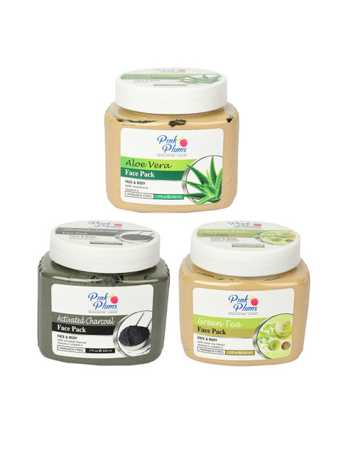 

Pink Plums Pack of 3 Paraben Free Aloe vera Charcoal & Green Tea Face Pack 500 ml