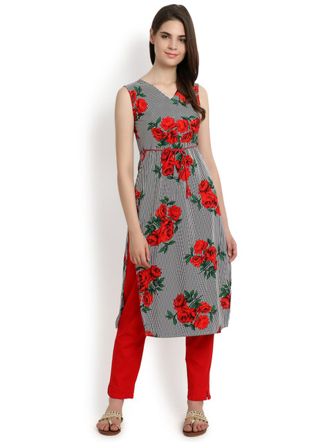 

ALC Creations Women Grey & Red Floral Printed Kurta