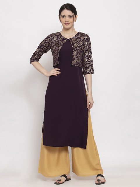 

ALC Creations Women Purple & Gold-Toned Floral Printed Crepe Kurta