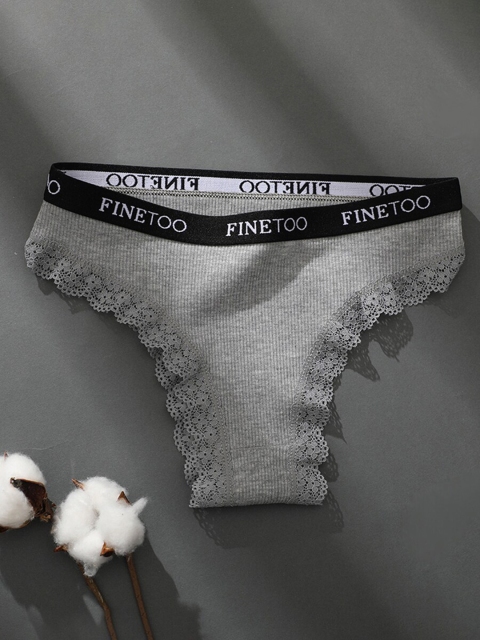 

URBANIC Grey Solid Lace Mid Rise Cottin Bikini Briefs 64382