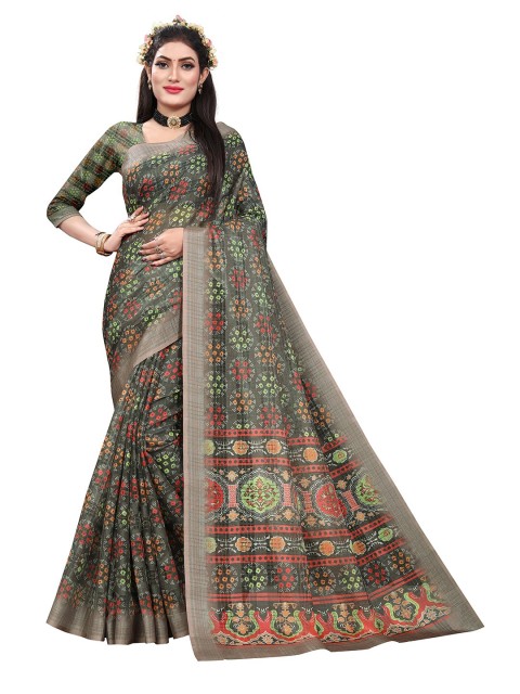 

Pisara Black & Green Bandhani Zari Silk Cotton Saree