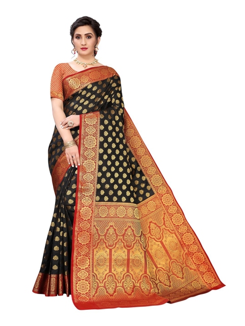 

Pisara Black & Red Woven Design Zari Silk Cotton Chanderi Saree