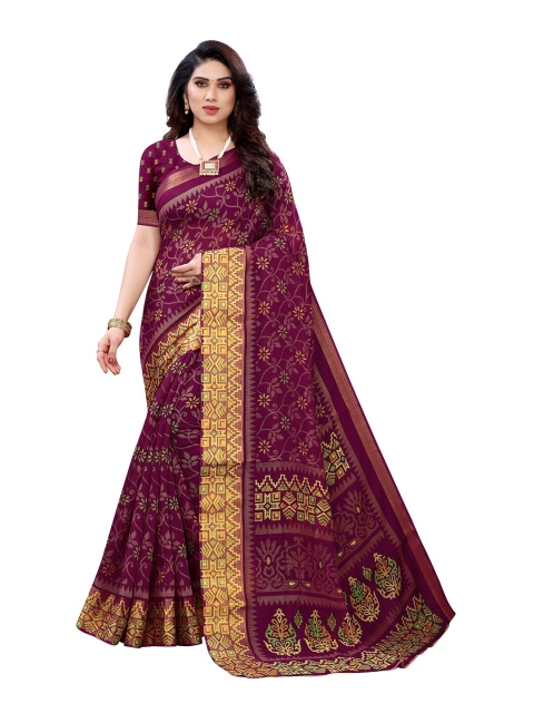 

Pisara Purple & Gold-Toned Floral Silk Cotton Saree