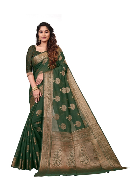 

Pisara Green & Gold-Toned Woven Design Zari Silk Cotton Patola Saree