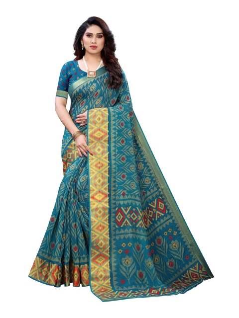 

Pisara Teal & Red Floral Zari Silk Cotton Saree