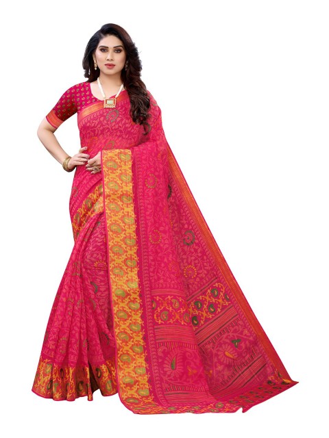 

Pisara Pink & Yellow Floral Zari Silk Cotton Saree