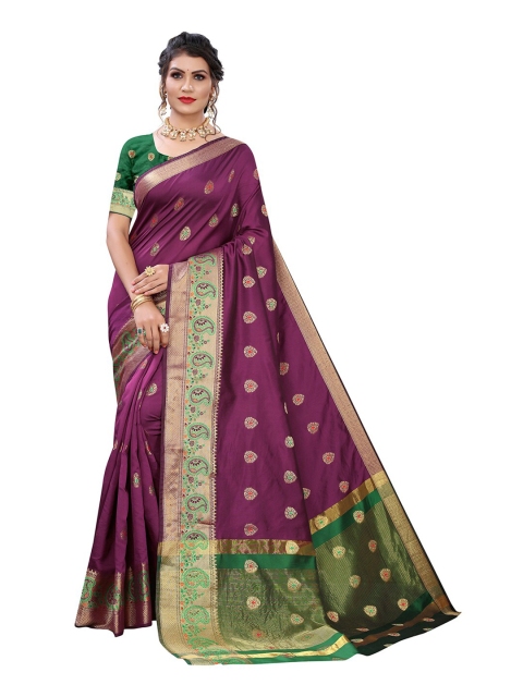 

Pisara Purple & Green Woven Design Zari Silk Cotton Chanderi Saree
