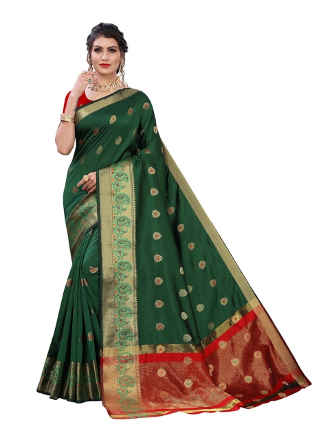 

Pisara Green & Red Woven Design Zari Silk Cotton Chanderi Saree