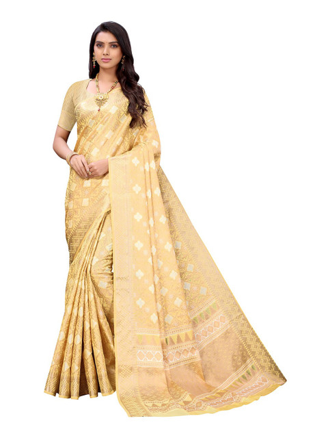 

Pisara Mustard & Silver-Toned Woven Design Zari Organza Saree