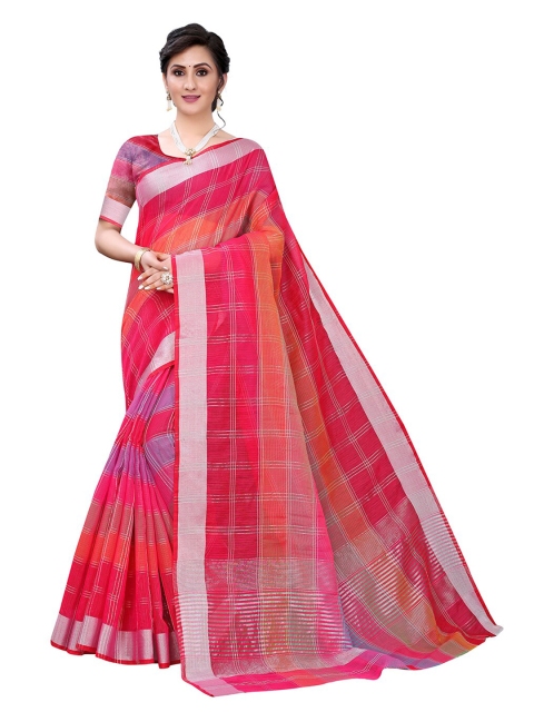 

Pisara Pink & Orange Striped Silk Cotton Kota Saree