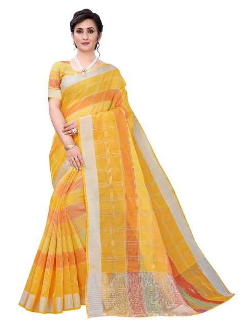 

Pisara Mustard & Silver-Toned Woven Design Zari Silk Cotton Kota Saree