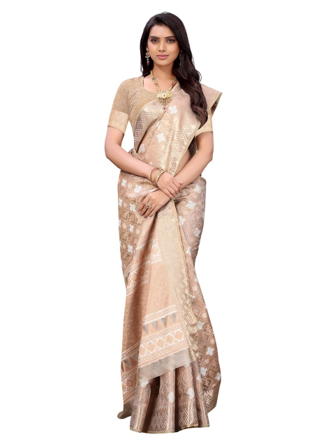 

Pisara Beige & Gold-Toned Woven Design Zari Organza Saree