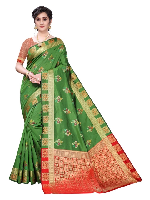 

Pisara Olive Green & Red Floral Zari Silk Cotton Patola Saree
