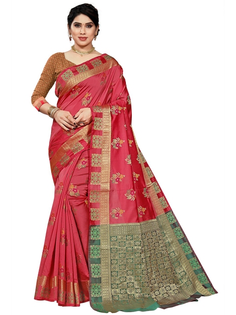 

Pisara Peach-Coloured & Green Woven Design Zari Silk Cotton Patola Saree